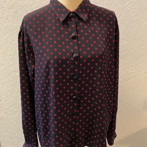 Vintage Jaeger 70s  Collar Polkadot Blouse In Pink Navy